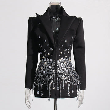 Woochic robe blazer col en V cintrée strass, design